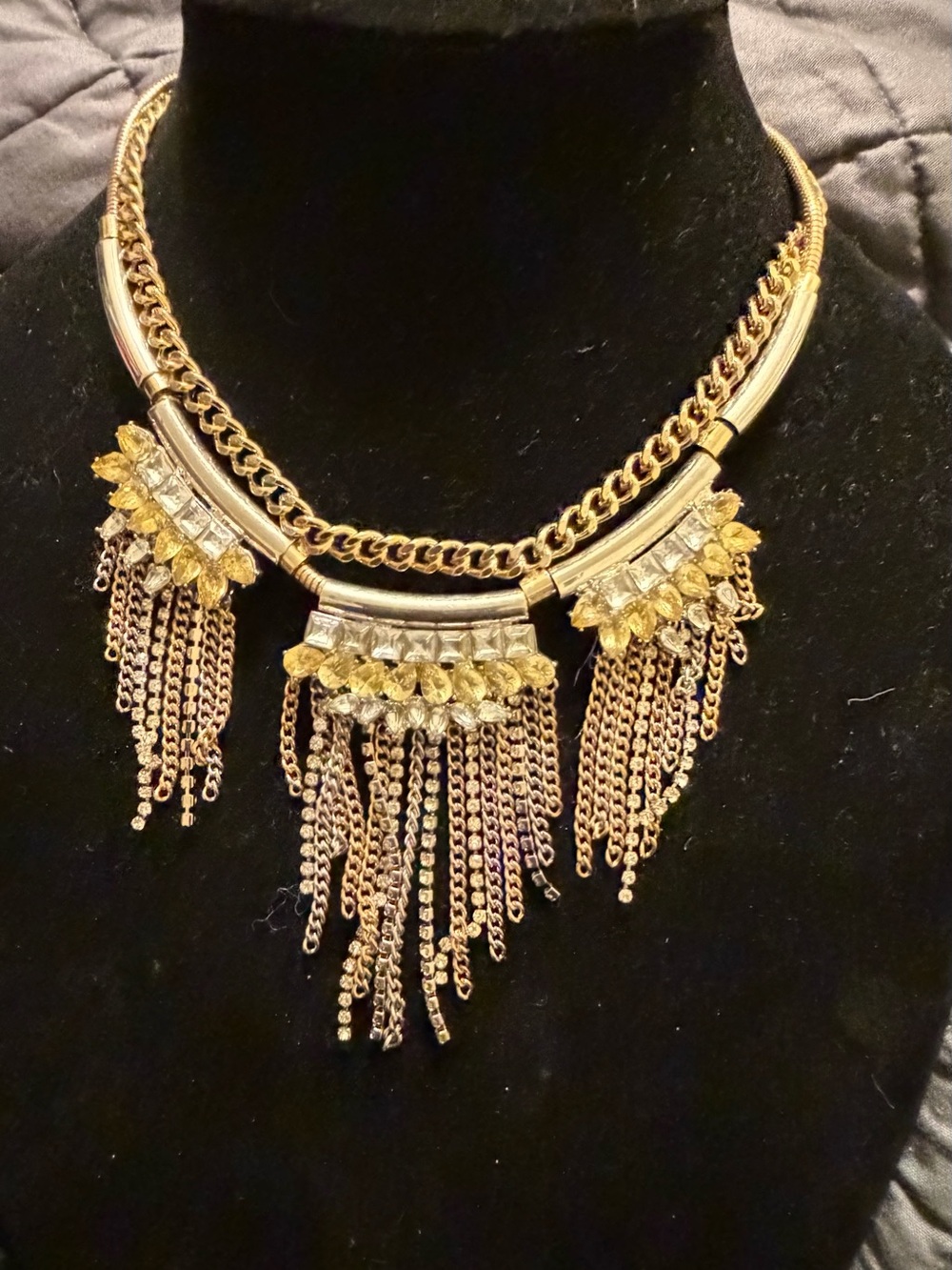 BCBGeneration Gold-Tone Fringe Necklace with Yellow Rhinestones